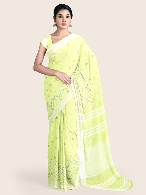 

Pothys Green & Silver-Coloured Ethnic Motifs Jute Cotton Saree