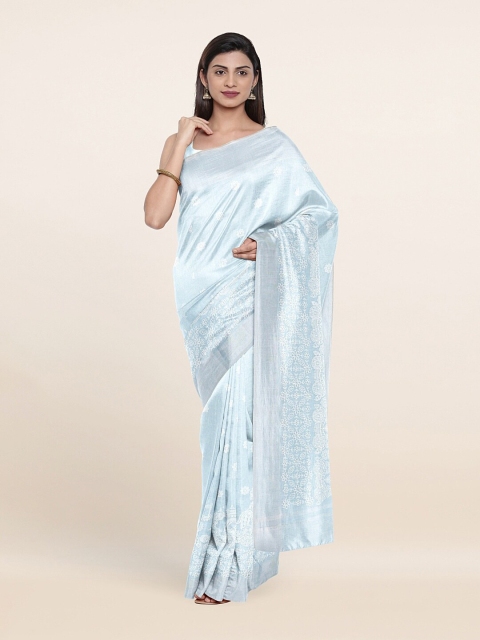 

Pothys Blue Floral Zari Jute Cotton Saree
