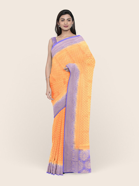 

Pothys Orange & Violet Woven Design Art Silk Saree