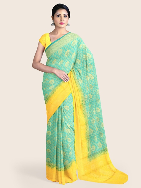 

Pothys Women Green Ethnic Motifs Woven Design Rapier Silk Saree
