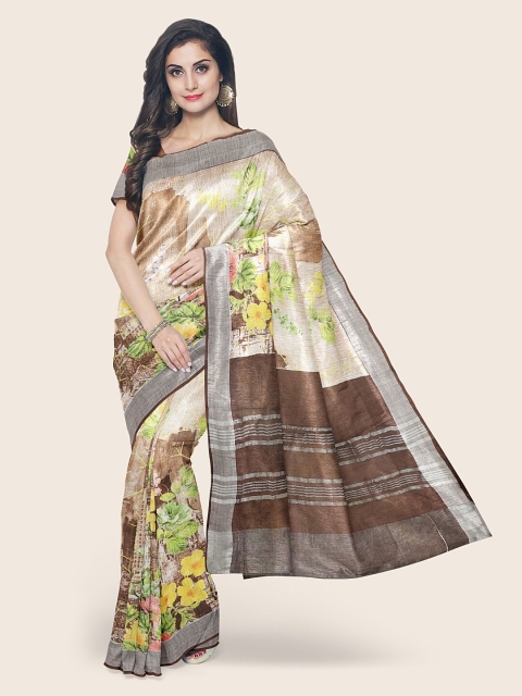 

Pothys Brown & Green Floral Printed Saree