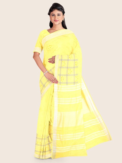 

Pothys Yellow & Silver-Toned Striped Jute Cotton Saree