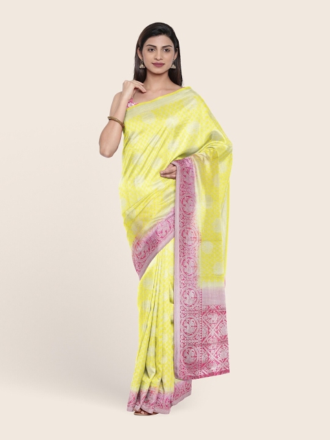 

Pothys Yellow & Fuchsia Ethnic Motifs Zari Art Silk Saree