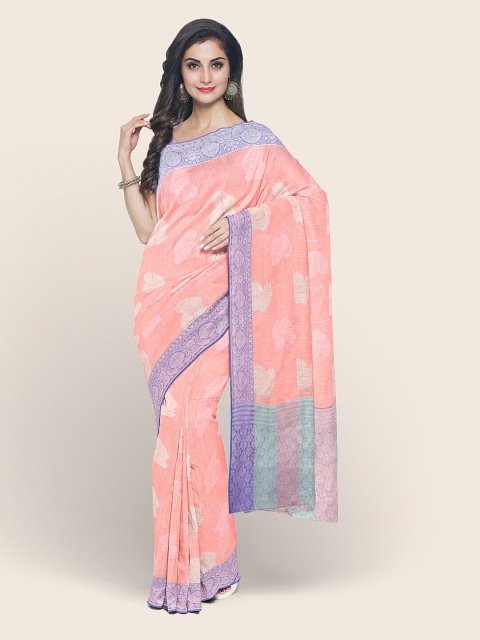 

Pothys Peach-Coloured & Violet Woven Design Zari Saree