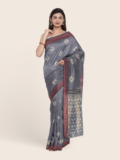 

Pothys Grey & Silver-Toned Floral Jute Cotton Saree