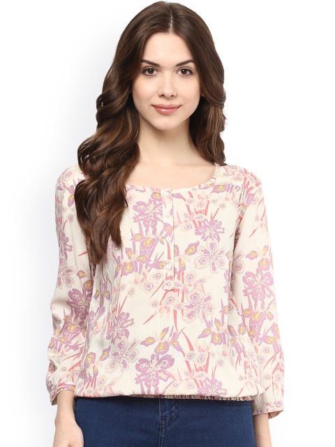 

Harpa Cream-Coloured Floral Print Blouson Top