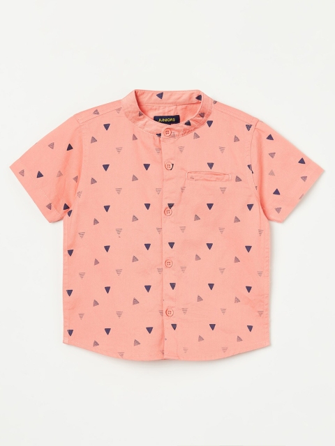 

Juniors Boys Coral Geometric Printed Cotton Casual Shirt