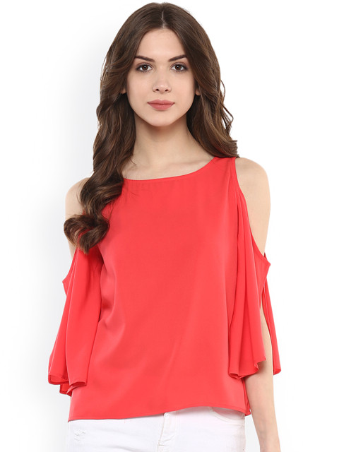 

Harpa Coral Pink Cold Shoulder Top