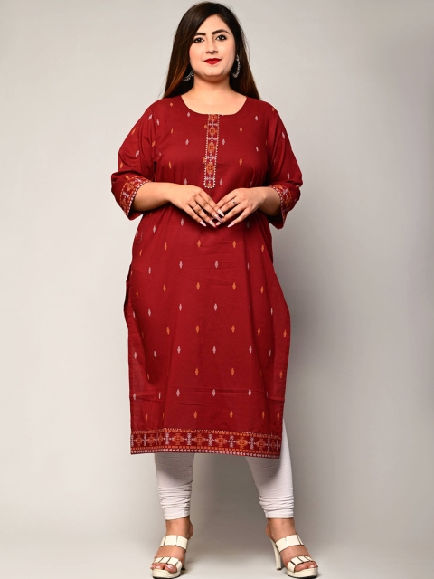 

Swasti Women Maroon Ethnic Motifs Printed Cotton Kurta