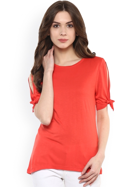 

Harpa Coral Red Top with Tie-Up Detail