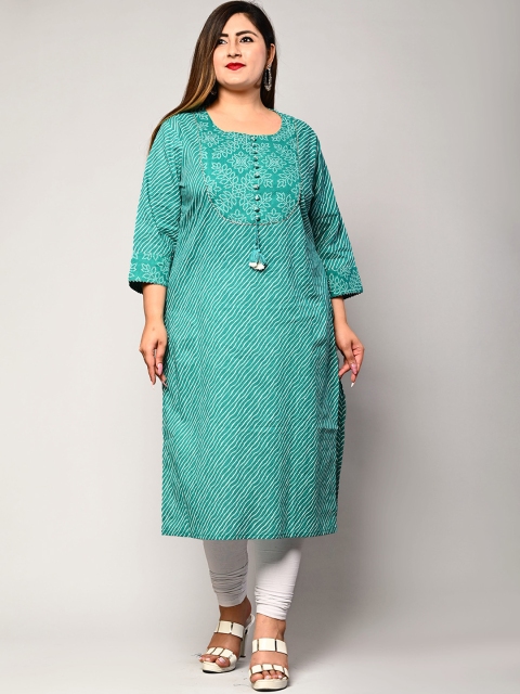 

Swasti Women Plus Size Turquoise Blue Ethnic Motifs Printed Pure Cotton Kurta