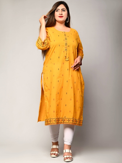 

Swasti Women Plus Size Mustard Yellow Woven Design Kurta