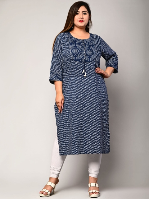 

Swasti Women Plus Size Navy Blue Pure Cotton Printed Kurta