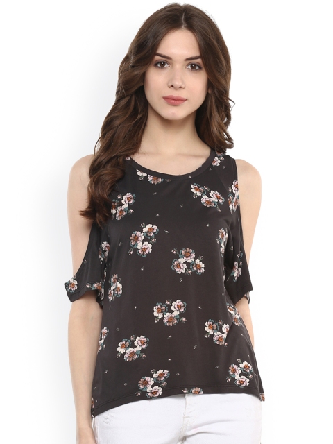 

Harpa Black Floral Print Cold-Shoulder Top