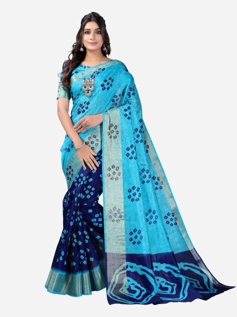 

KALINI Blue & Silver-Toned Bandhani Zari Bandhani Saree