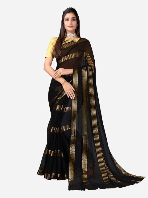 

KALINI Black & Gold-Toned Striped Saree