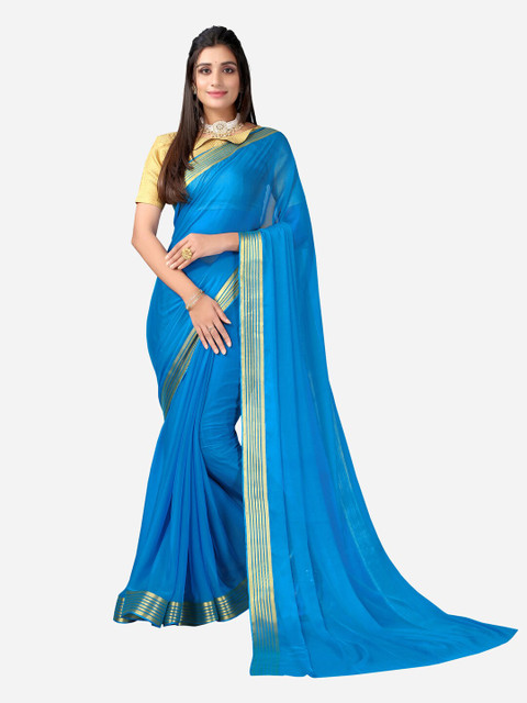 

KALINI Blue Zari Poly Chiffon Saree