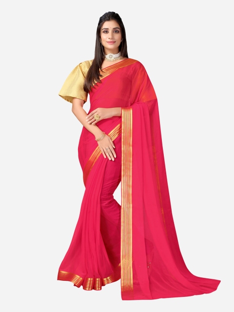 

KALINI Pink & Golden Poly Chiffon Saree