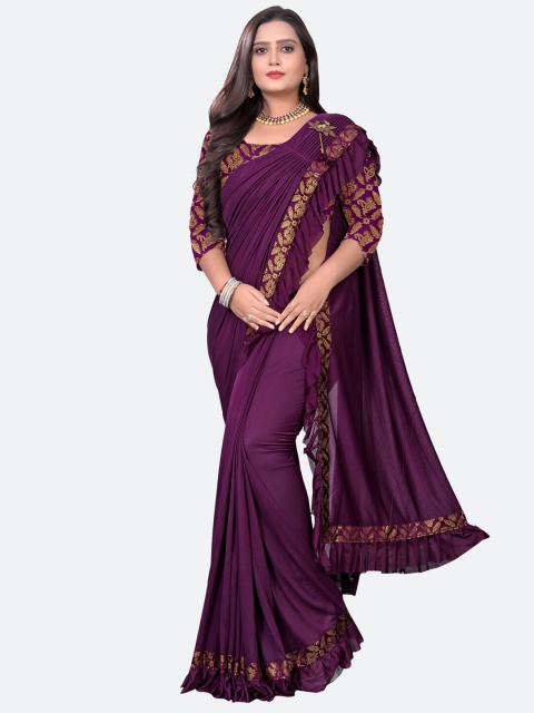 

KALINI Purple & Gold-Toned Solid Dyed Poly Silk Saree