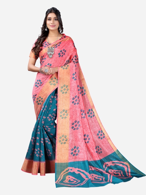 

KALINI Women Pink Bandhani Printed Polycotton Saree