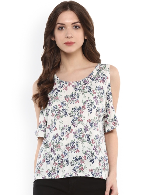 

Harpa White Floral Print Cold-Shoulder Top
