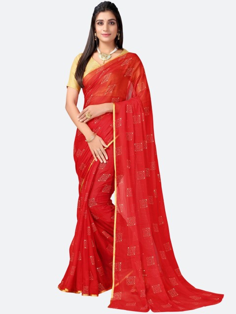 

KALINI Red Mukaish Saree