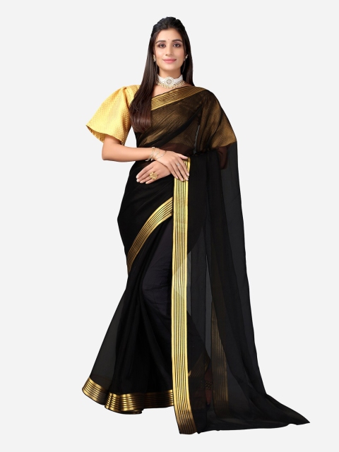 

KALINI Black & Gold-Toned Solid Dyed Poly Chiffon