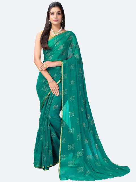 

KALINI Green & Gold-Toned Mukaish Saree