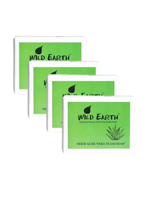 

Wild Earth Set of 4 Neem Aloe Vera Tulsi Soaps - 100g each, Green