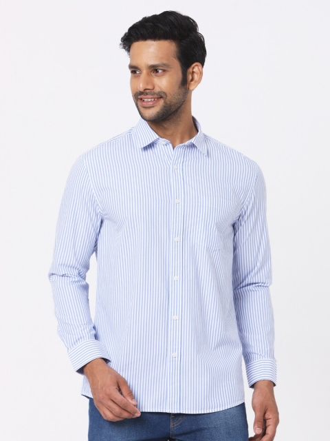 

MERCHANT MARINE Men Blue Classic Slim Fit Striped Casual Shirt