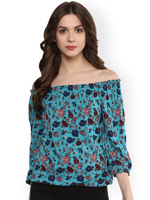 

Harpa Green Floral Print Off-Shoulder Top