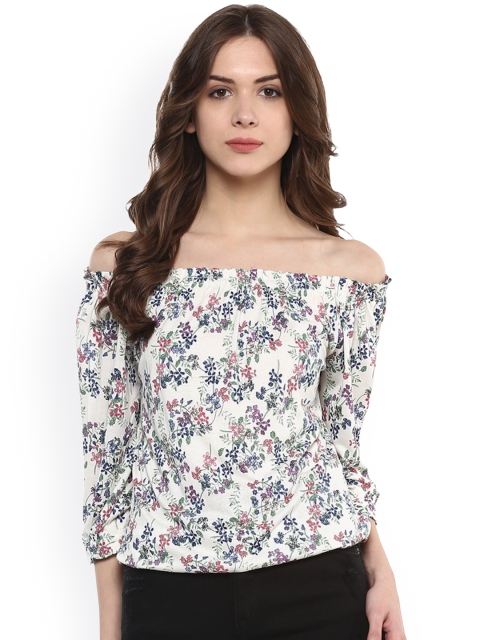 

Harpa White Floral Print Bardot Top