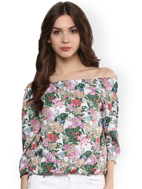 

Harpa Off-White Floral Print Off-Shoulder Top