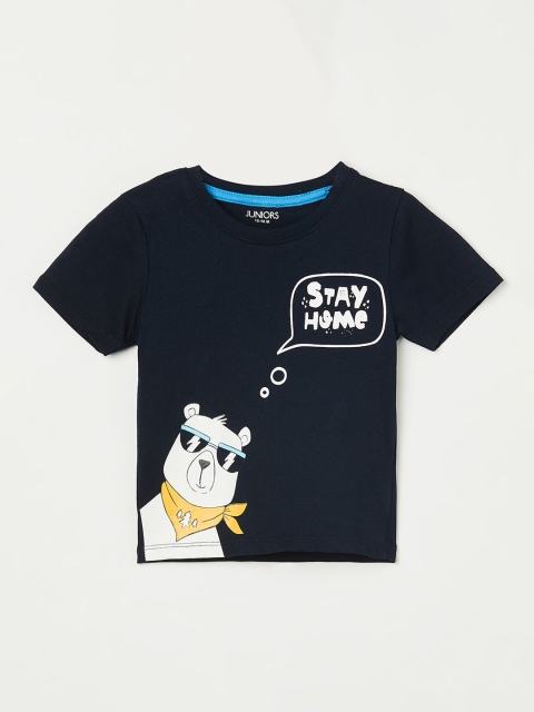 

Juniors Boys Navy Blue Printed Cotton T-shirt