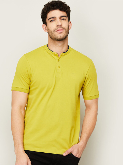 

Fame Forever by Lifestyle Men Lime Green Mandarin Collar Cotton T-shirt