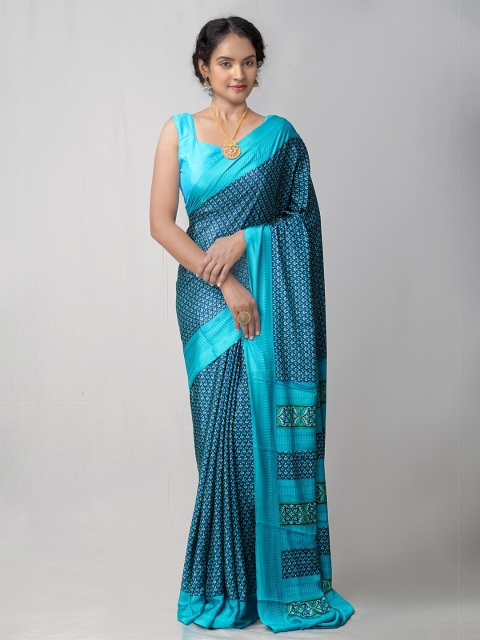 

Unnati Silks Blue & Green Batik Pure Cotton Kota Saree