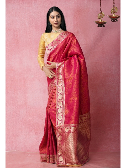 

Unnati Silks Pink Woven Design Silk Blend Banarasi Saree
