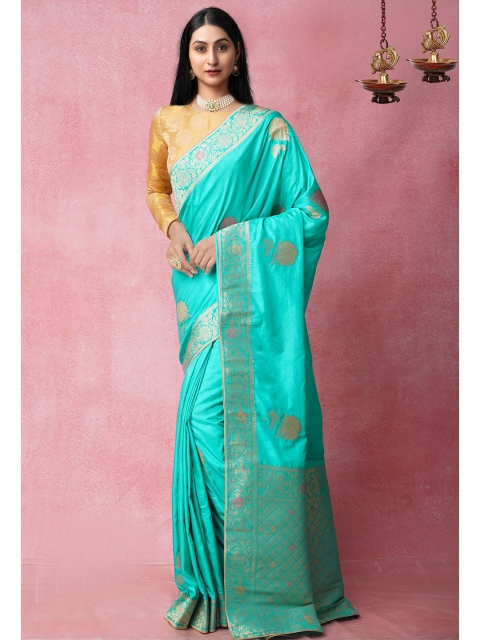

Unnati Silks Green Woven Design Silk Blend Banarasi Saree