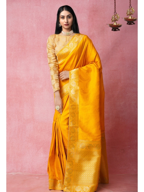

Unnati Silks Yellow Woven Design Silk Blend Banarasi Saree
