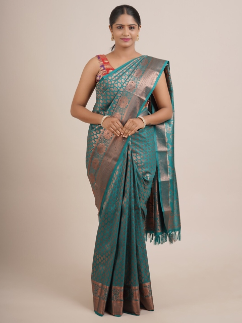 

Pothys Green & Copper-Toned Woven Design Zari Pure Silk Saree
