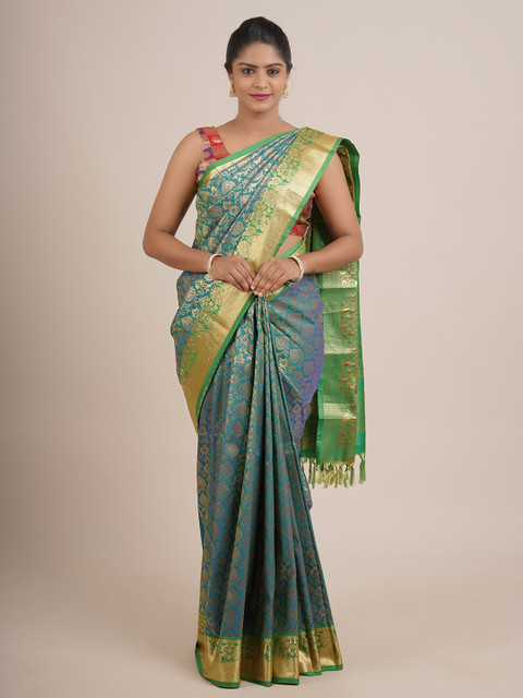 

Pothys Blue & Green Woven Design Zari Pure Silk Saree