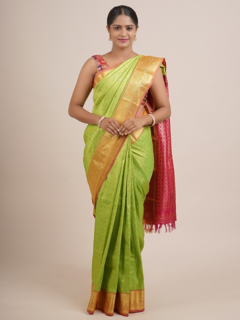 

Pothys Green & Pink Ethnic Motifs Zari Pure Silk Saree