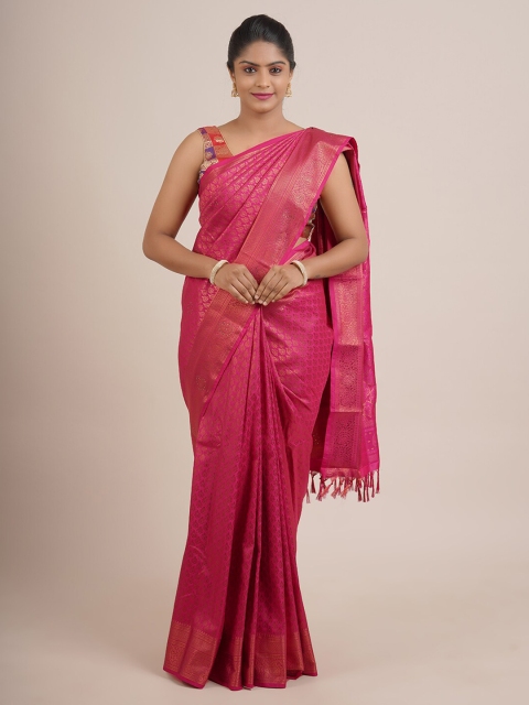 

Pothys Pink & Gold-Toned Ethnic Motifs Zari Pure Silk Saree