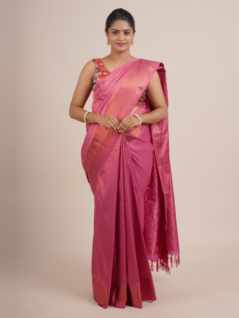 

Pothys Pink & Gold-Toned Woven Design Pure Silk Saree