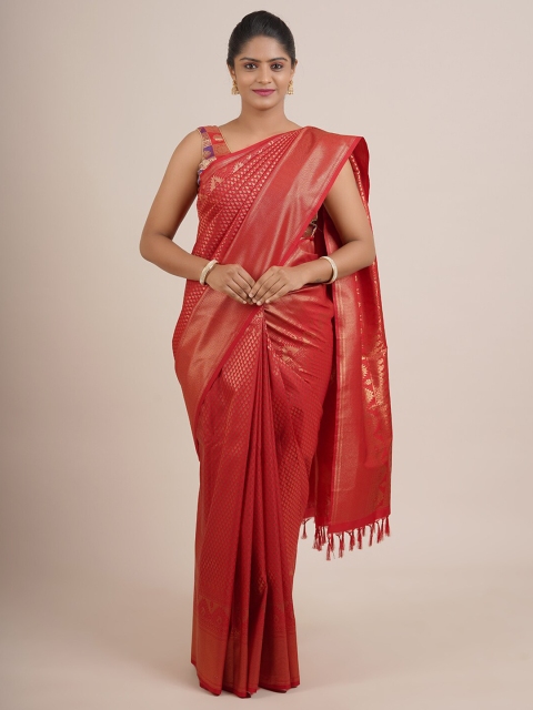 

Pothys Red & Gold-Toned Woven Design Zari Pure Silk Saree