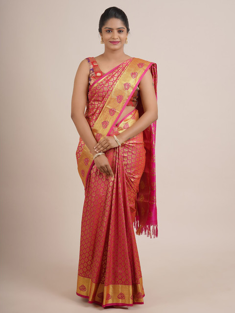 

Pothys Pink & Gold-Toned Floral Zari Pure Silk Saree