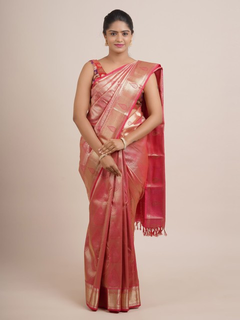 

Pothys Pink & Gold-Toned Woven Design Zari Pure Silk Saree