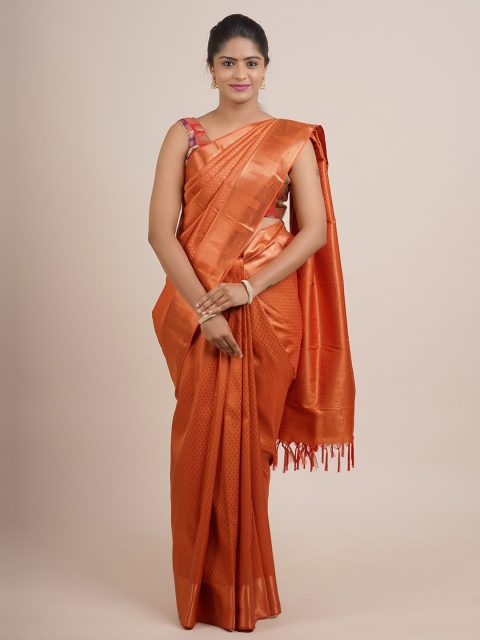 

Pothys Orange Floral Pure Silk Saree