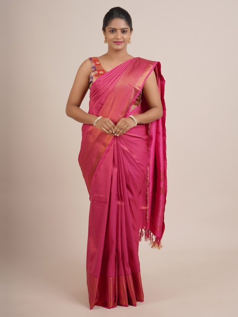 

Pothys Pink & Gold-Toned Ethnic Motifs Zari Pure Silk Saree