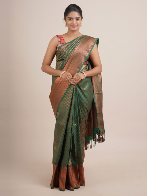 

Pothys Green & Copper-Toned Woven Design Zari Pure Silk Saree